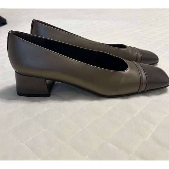Stuart Weitzman Sz 8 B Bronze Leather Pumps Block Heels Square Toe Formal Shoes - Picture 2 of 13